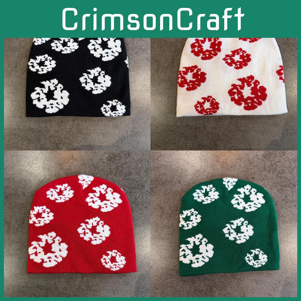 Knit Fashionable Hat With Floral Print And Warmth Function For Cold Use Seasons