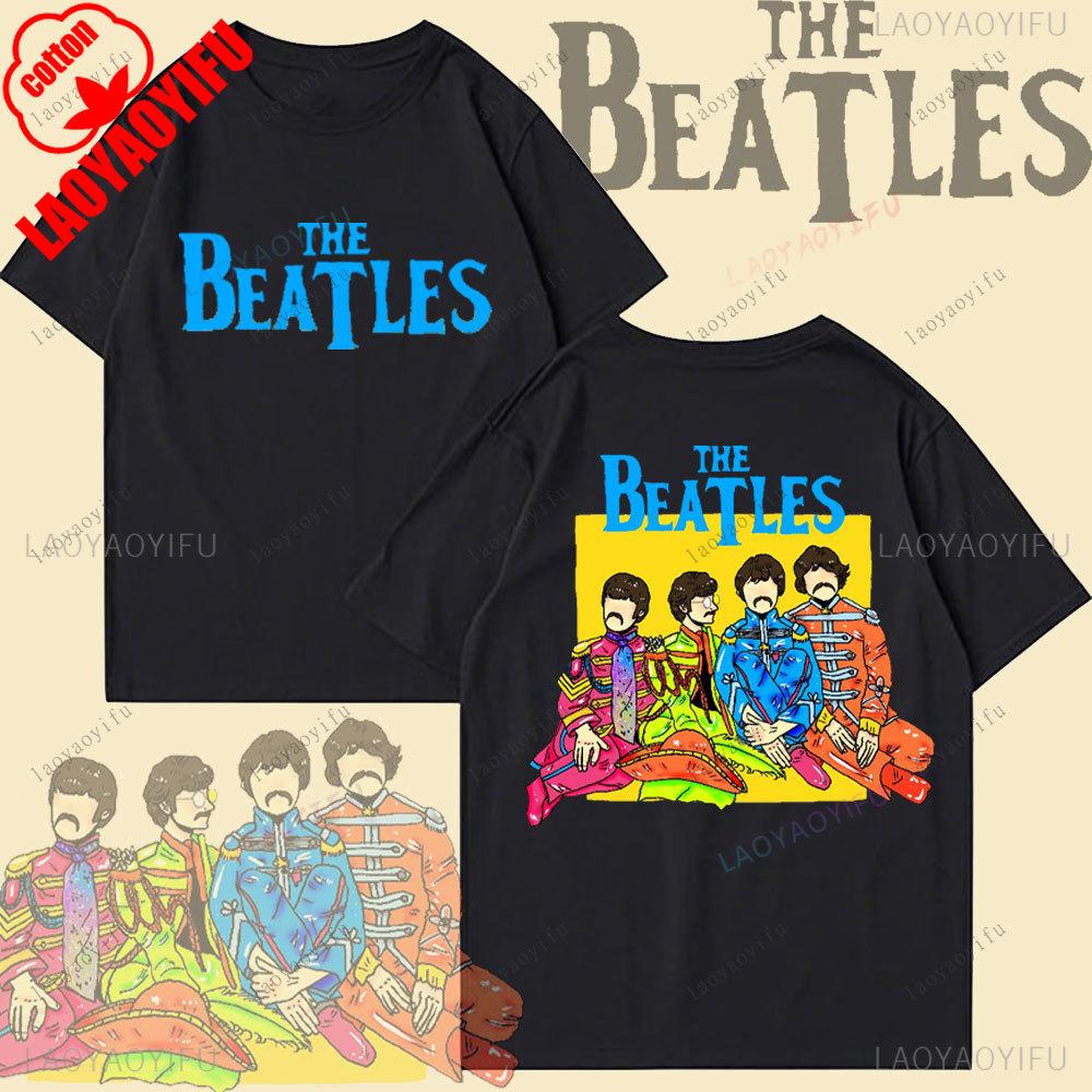 The Beatles Black Rock Band Tshirt Unisexs TShirt Y2k Street Fashion Streetwear Cotton Tops Oneck Shortsleeve Sweatshirt