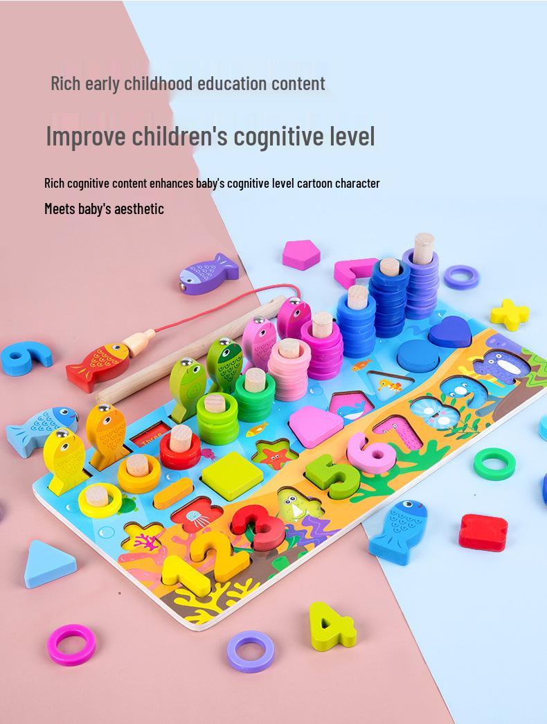 

Kids Educational Montessori Logarithmic Board: Early Learning Toy for Number Recognition & Fishing Game