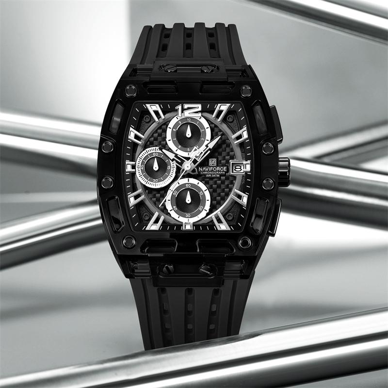 Naviforce 7105 Casual New Chronograph Mul-tifunction Watches Sports Silicone Man Transparent Case Wristwatch Relogio Masculino