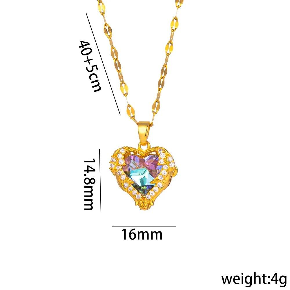 Trendy Heart OF Ocean Stainless Steel Cubic Zirconia Necklaces For Women Men Gold Color Metal Crystal Party Everyday Zircon