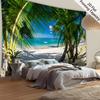2D Tropical Beach Tapestry Palm Tree Ocean Wall Hanging, Large Size Wall Decor for Bedroom