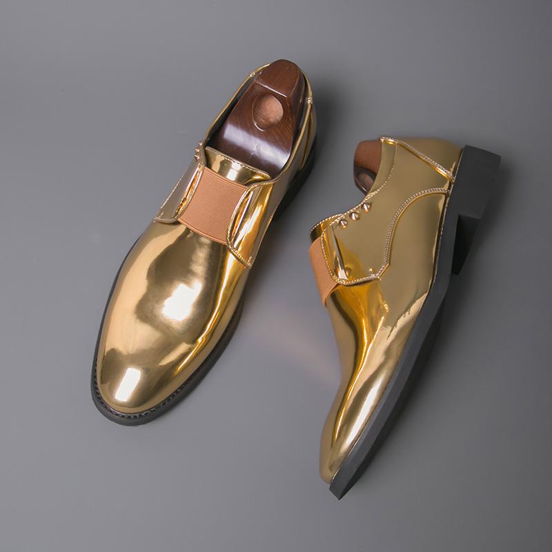 British Gold Pointed Toe Leather Loafers for Men - Spring/Autumn Slip-on, Large Size, Casual Style.