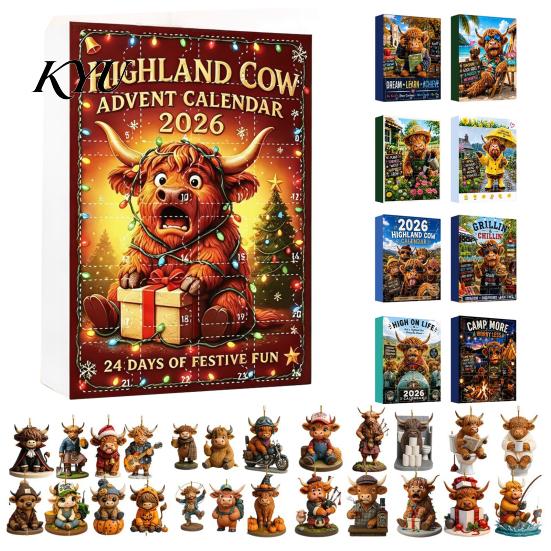 Christmas Tree Wall Bag Decorations 2026 Highland Cow Advent Calendar, 2D Flat Acrylic Unique Ornament Series Ornaments, 24 Days Countdown Gift