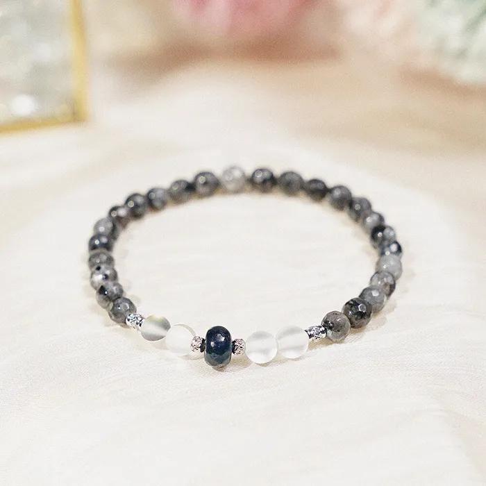 Jinnamok Rondelle Moonstone Point Gray Jade Gemstone Bracelet (C2501AC1253_GR)