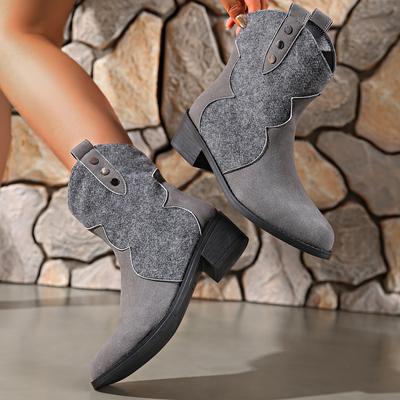 Neuer Stil Damen Sommer Retro Runde Zehenpartie Klobige Absätze Wildleder Westernstiefel mit Hohldesign und Nieten Cowboystiefel Schuhe