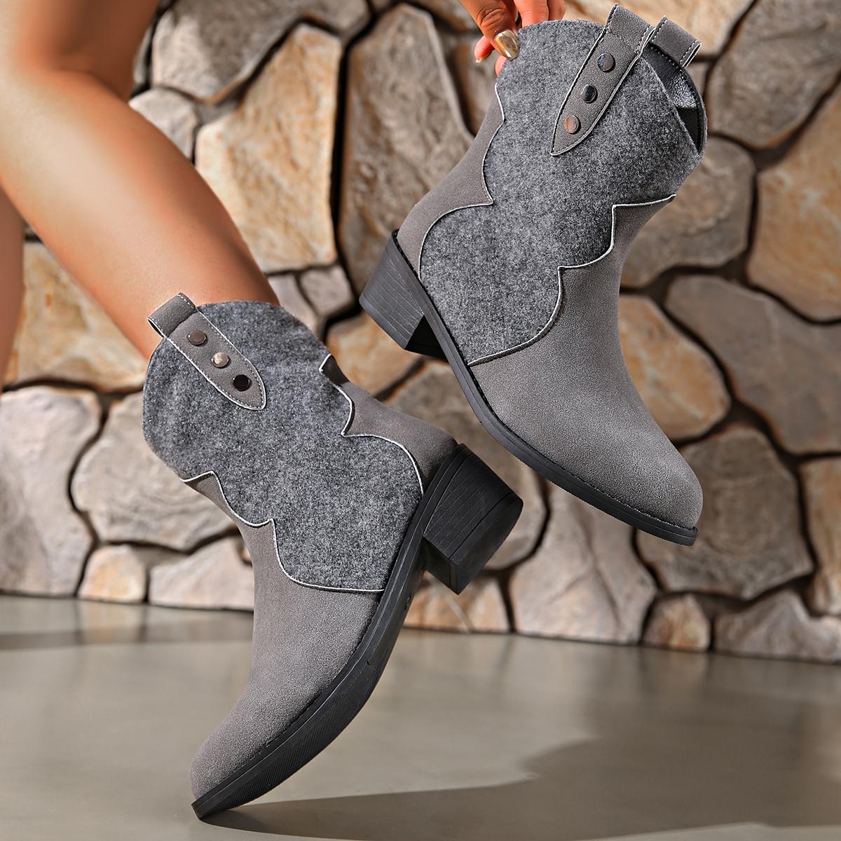 

Fashion New Style Women s Summer Retro Round Toe Chunky Heels Suede Western Boots with Hollow Design and Rivets Cowboy Boots Shoes 36