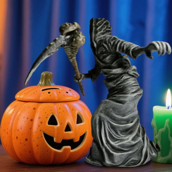 Sensenmann mit Sense Statue Gotische Umhang Stehender Sensenmann mit Sense Figur für Halloween Heim Büro Schreibtisch Deko