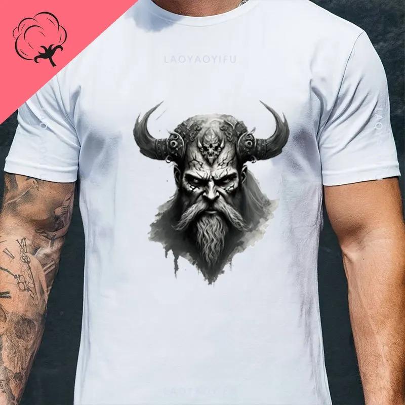 American Beard Warrior Tactical Skull Unisex T Shirt Til Valhalla Cotton T-Shirt Short Sleeve O-Neck T-shirt Casual Men’s Top