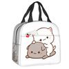 Custom Peach And Goma Mochi Cat Cuddling Thermal Insulated Lunch Bags Women Resuable Lunch Tote for School Storage Food Box