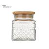 600/1300/2000ML Glass Storage Jar Vintage Diamond Pattern with Bamboo Lid Good Sealing Large Capacity Kitchen Storage Container