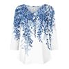 Womens 3/4 Sleeve Daily Weekend V Neck Casual Printed Tshirts Loose Fit Pleated Tees Ladies Blouse