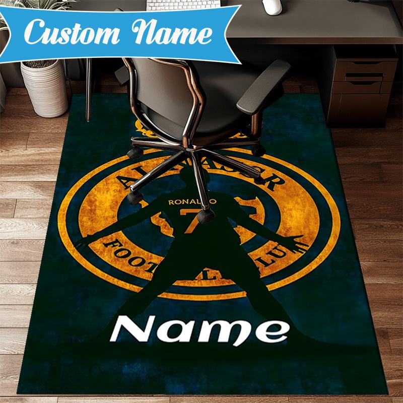 Custom Name Al Nassr Football Club Crest Rug Game Carpet, Floor Mat for Bedroom Living Room Entryway Rug, Home Decor Idea Gift for Christmas birthday