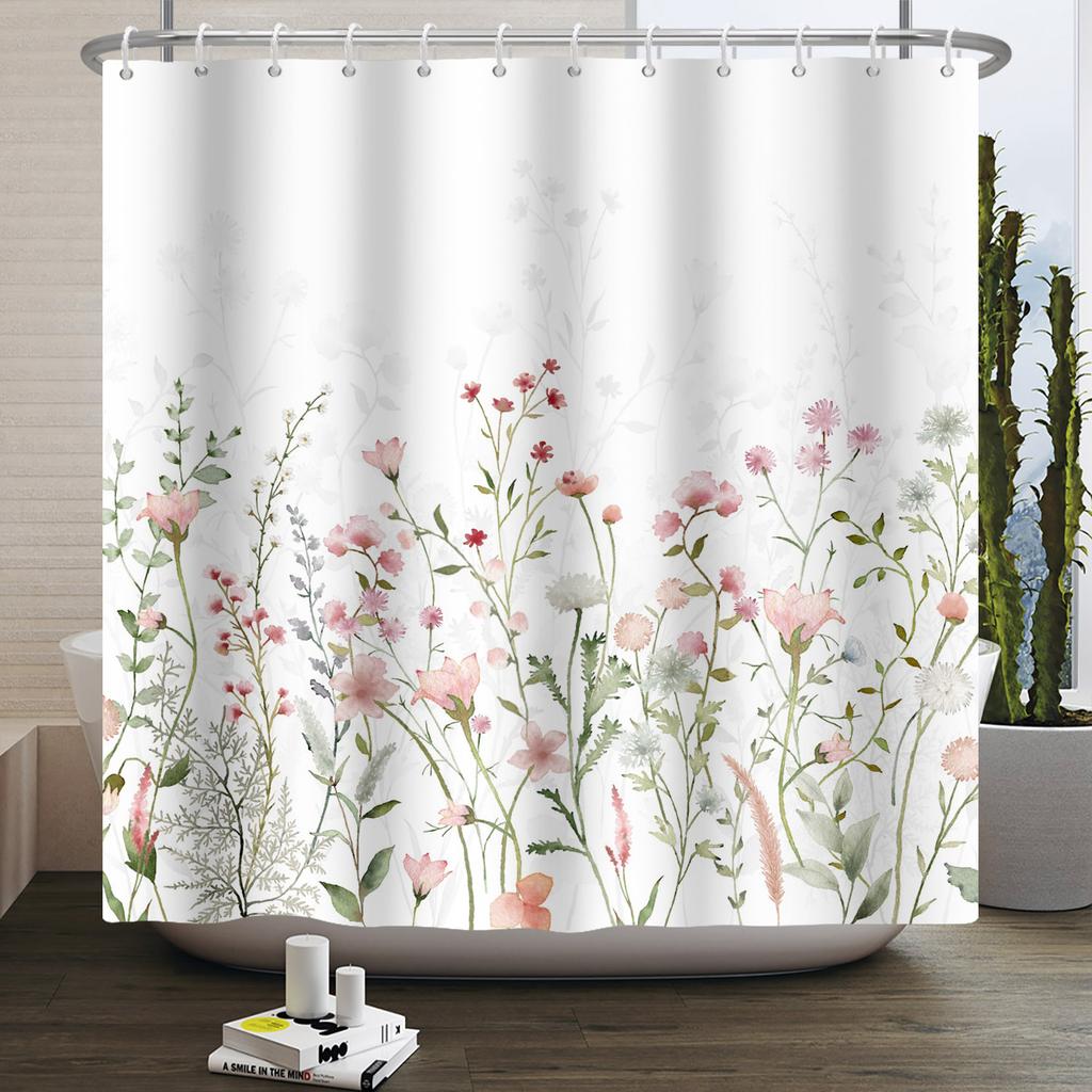 Bathroom Curtain with Fabric 180x180 Colorful Floral Spring Blossom Tree Boho Bathtub Waterproof Shower Curtains With Hooks