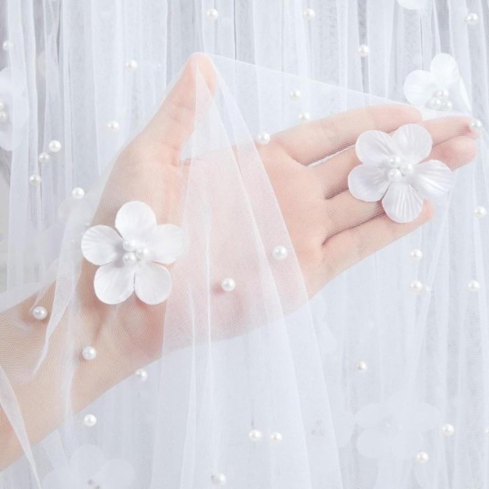 Elegant Flower Pearl Tablecloth Pearl Embellishments Romantic Tulle Fabric Tablecloth Decorative Semi-Transparent Table Runner