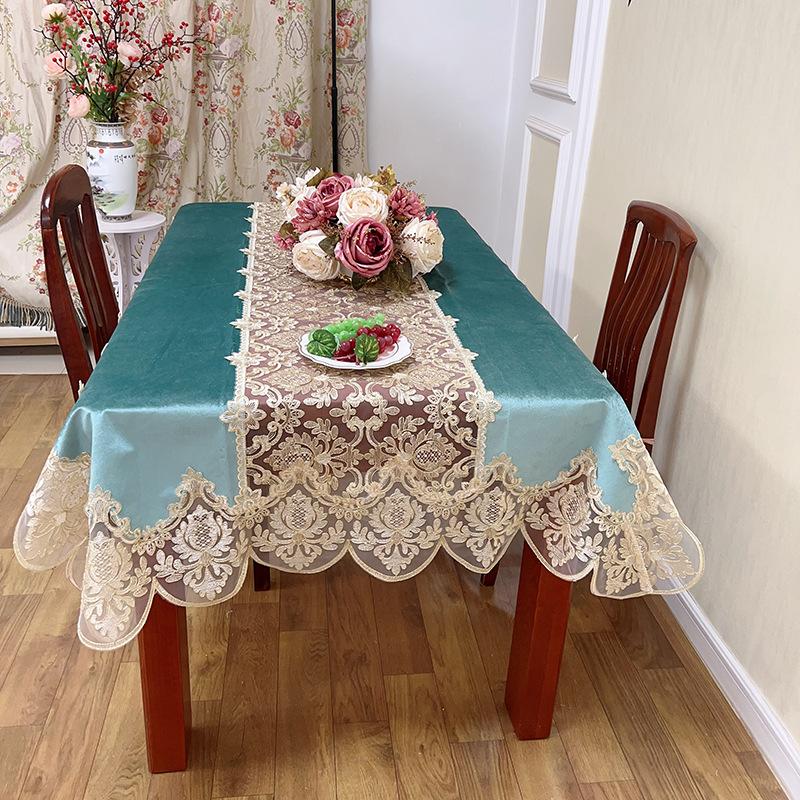 Square Tablecloth Gold Velvet Lace Balcony Dust Cover Nordic Style Dining Table Decoration Luxurious and High-end Home Wallpaper