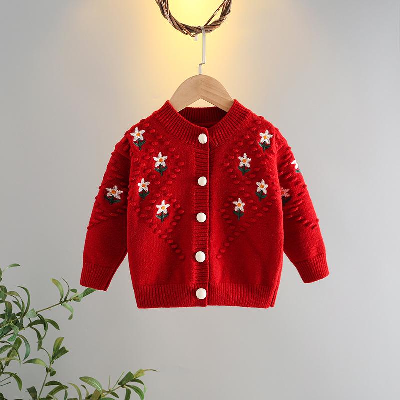 Girls' Wool Embroidered Knit Cardigan - 2025 Autumn/Winter Korean Style Baby Sweater