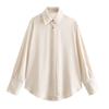 Fashion Style Autumn New Women's Clothing Temperament Wild Silk Satin Texture Long Sleeves Lapel Shirt 8767897 712