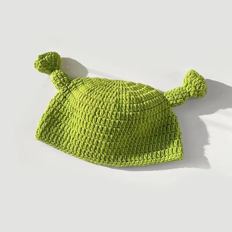 

Хулиганская милая шапка Шрека из шерсти женская осенне-зимняя теплая мультяшная зеленая вязаная шапка трендовая ретро зелёный