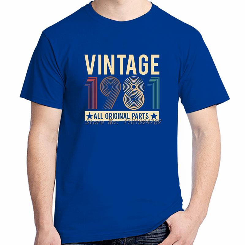 Vintage 1981 Original Parts Funny Birthday Fashion Graphic T Shirts Cotton Short Sleeve Tshirts High Quality Unisexs Clothes