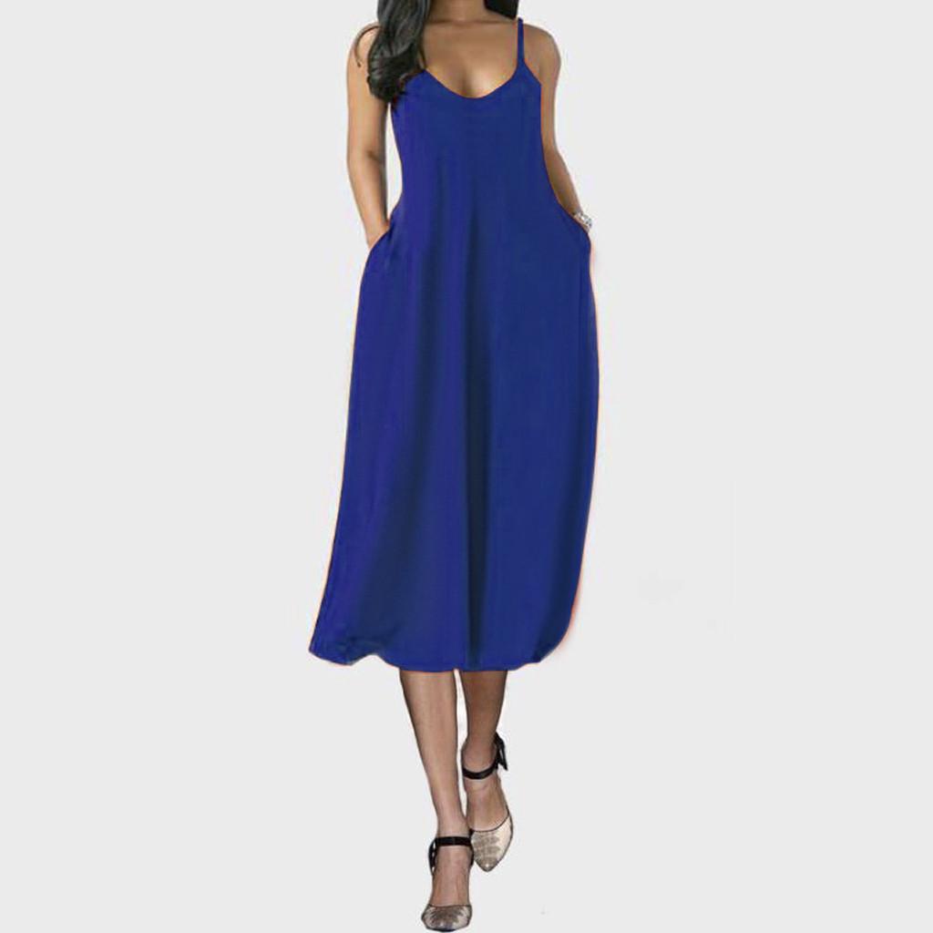 

Модное женское сексуальное платье больших размеров с карманами без рукавов и камзолом XXL синий