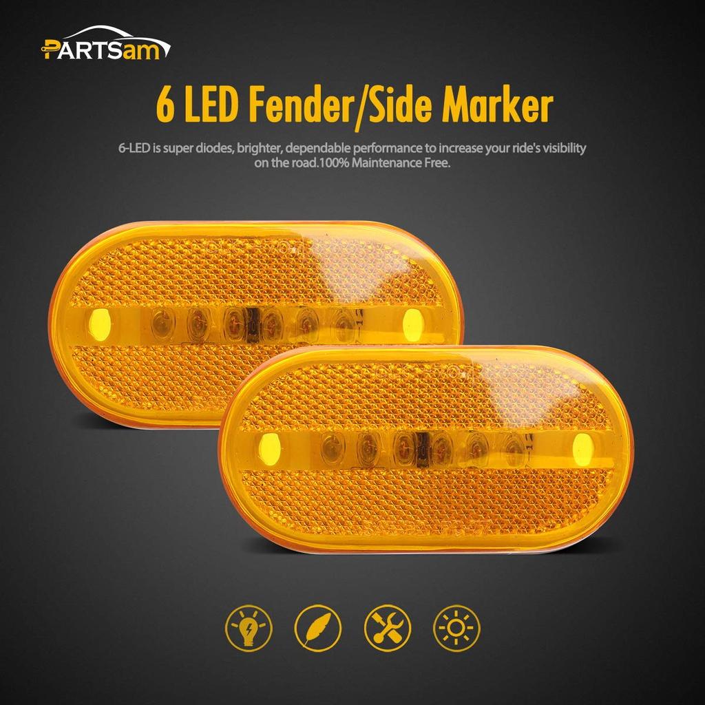 Partsam 2pcs [DOT Certified] Amber 4" LED Trailer RV Camper Side Marker Clearance Light