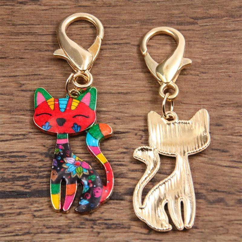 8pcs Colorful Alloy Metal Drop Oil Printing Cat Charm Animal Lobster Buckle Kit Pendant For Enamel DIY Jewelry Accessories
