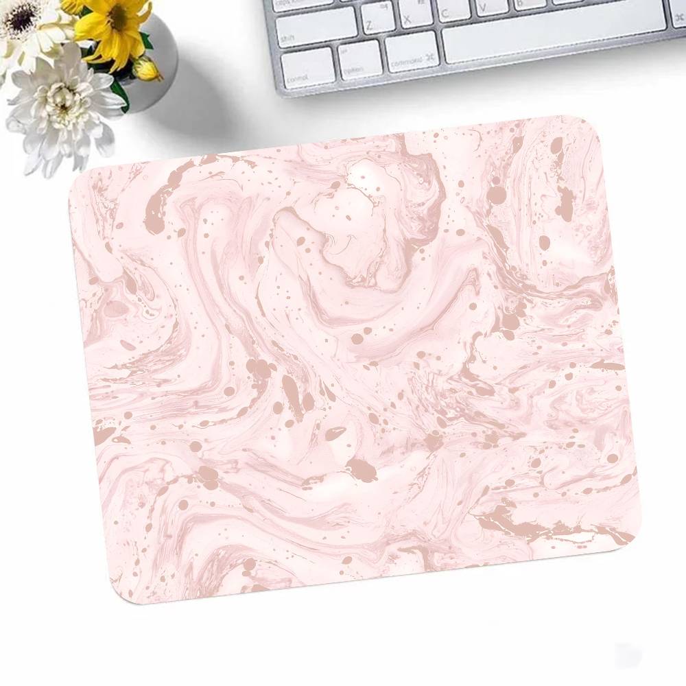 Pink Gold Marble Mousepad Small LockEdge Mouse Pad For Gamers Computer Desk Pad Rectangular Anti-slip Rubber