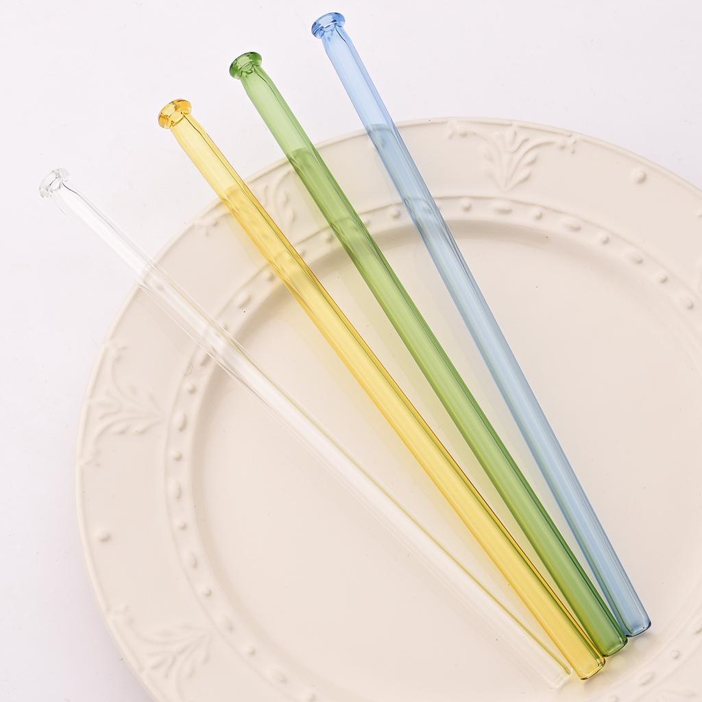 5pcs High Borosilicate Glass Straw Sets Colorful Straight Glass Straw Milk Tea Juice Cocktail Straw with Brush Bar Accessories