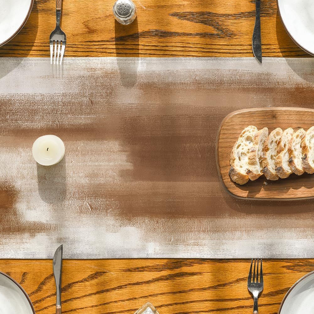 Artoid Mode Brown Abstract Modern Art Table Runner, Seasonal Farmhouse Style Kitchen Dining Table Decoration for Home Party Decor 13x72 Inch