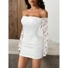 Women's Off-Shoulder Long Sleeve Lace Bodycon Mini Dress