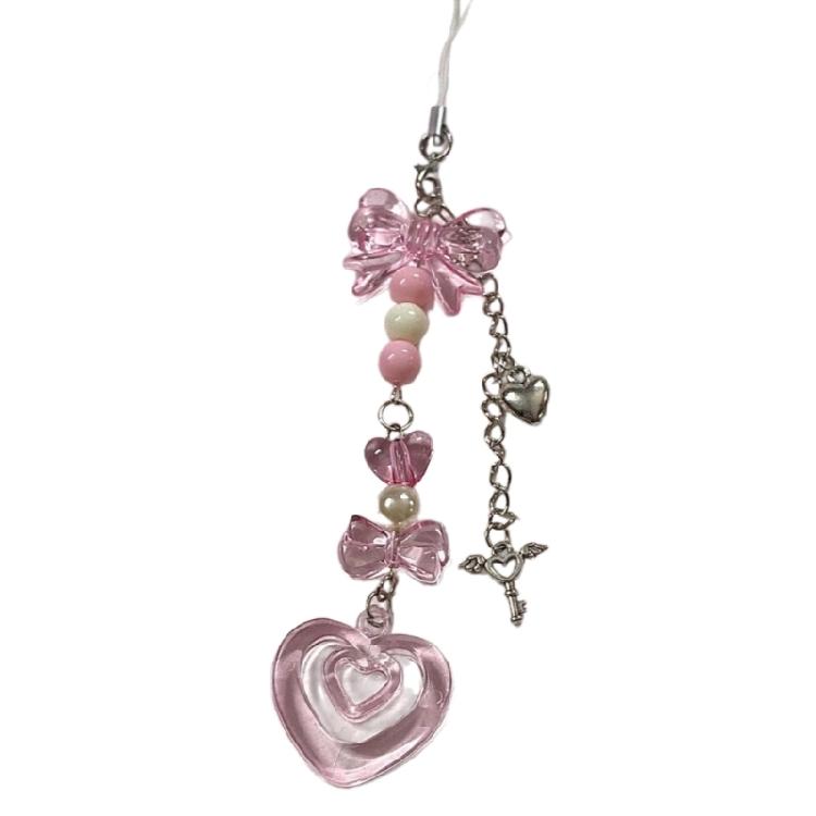 Colorful Beaded Keychain Acrylic Alloy Phone Charm Fashionable Keyring Pendant Accessory Stylish Key Chain Ornament