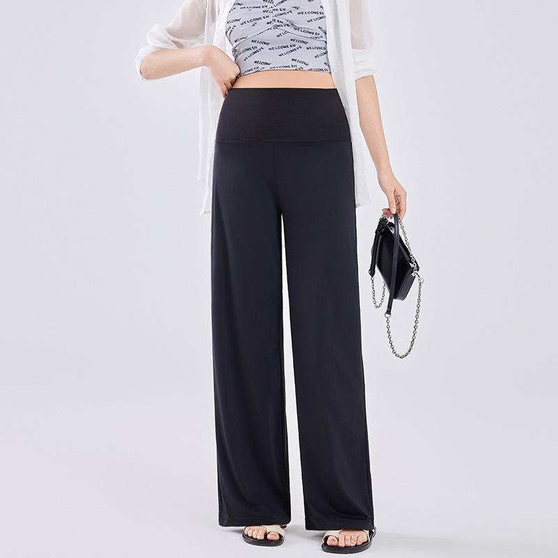 

Maternity pants summer thin outer wear ice silk sports wide-leg pants new summer bottoming straight pants summer M（90-110） чёрный