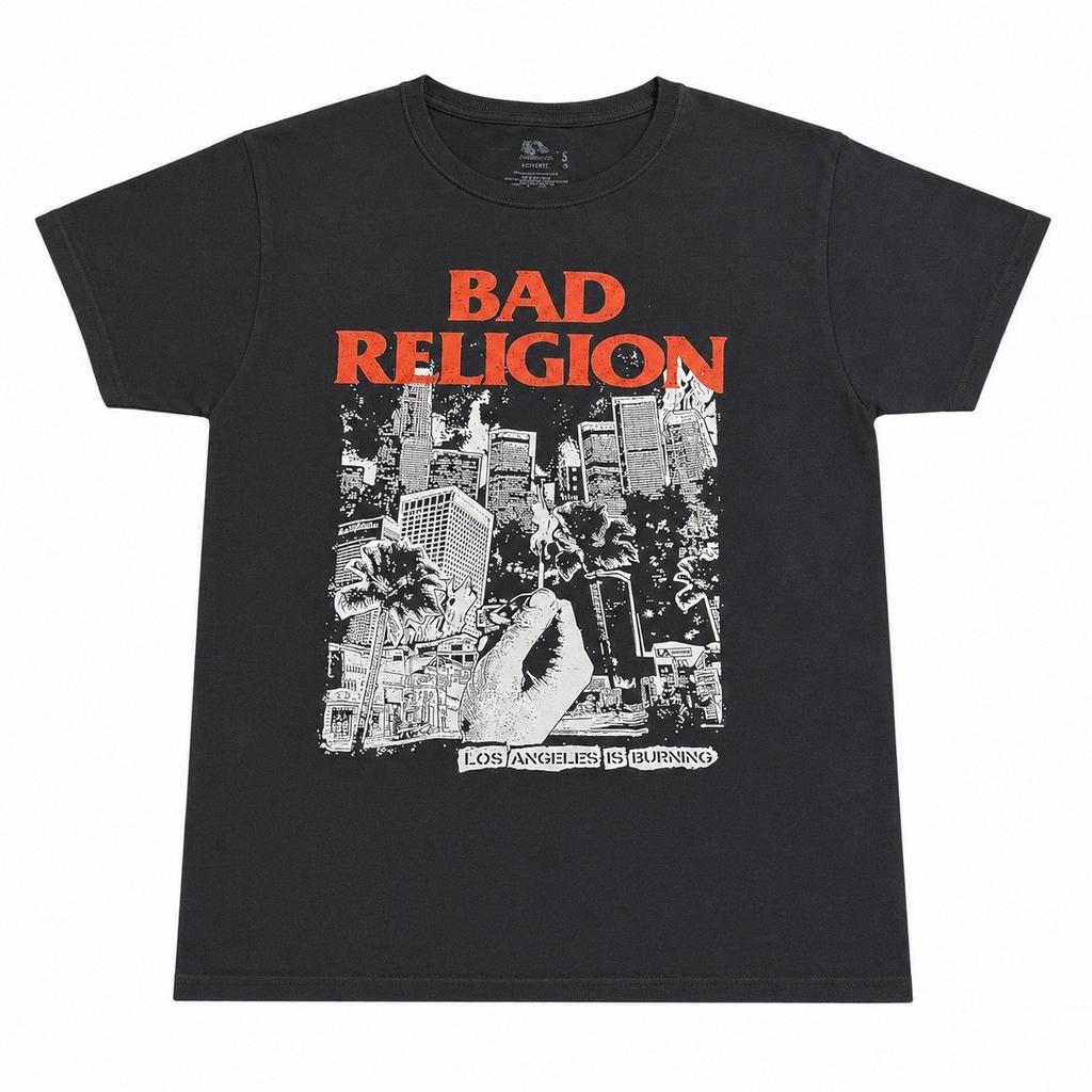 Bad Religion Los Angeles Is Burning Grafisch Zwart Heren Large Punk Rock T-shirt Unisex T-shirt