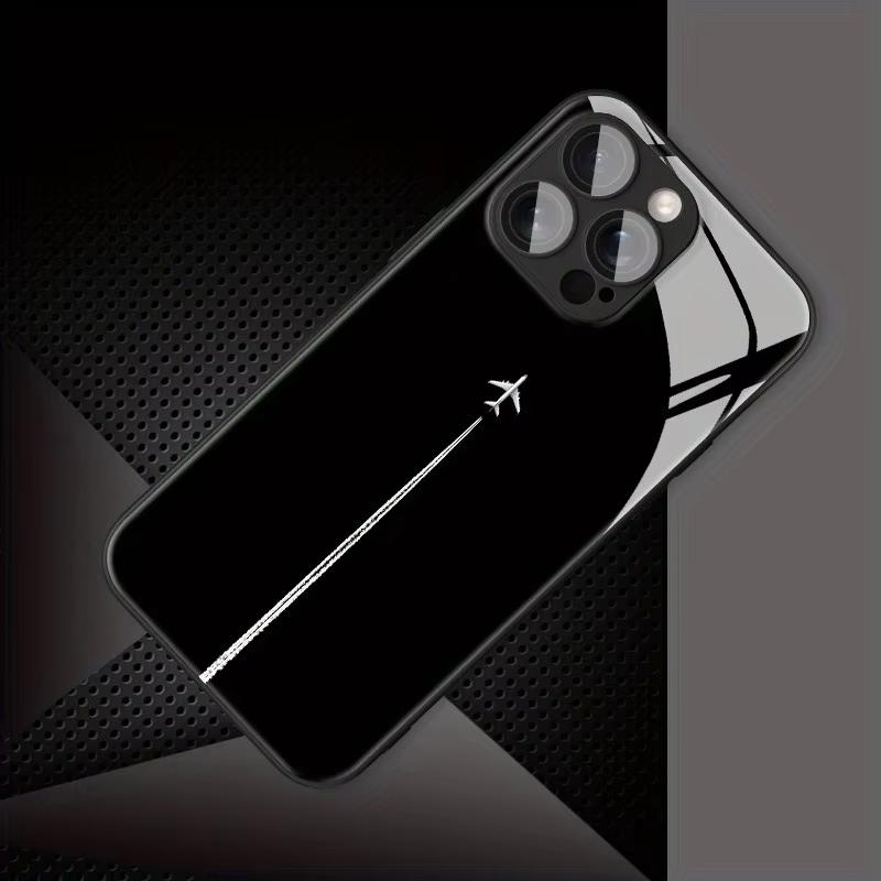 Sky Airplane Contrail Pattern Tempered Glass Phone Case For iPhone 11 12 13 14 15 16 17 Pro Max 17Air 16E 7 8 Plus XR XS X Cover