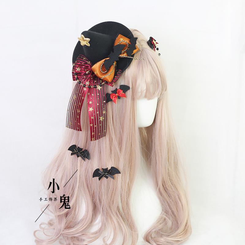 Dark Goth Lace Bow Hairpin Halloween Lolita Girl Headgear KC Top Hat for Women Handmade Original Witch Hat
