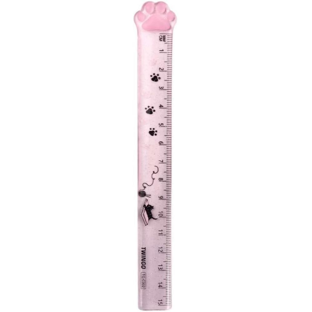 

15CM Cute Cat Claw Ruler Adorable Cartoon Plastic Straight Edge Kawaii Measuring Tool for Art Craft School Office Stationery рожевий