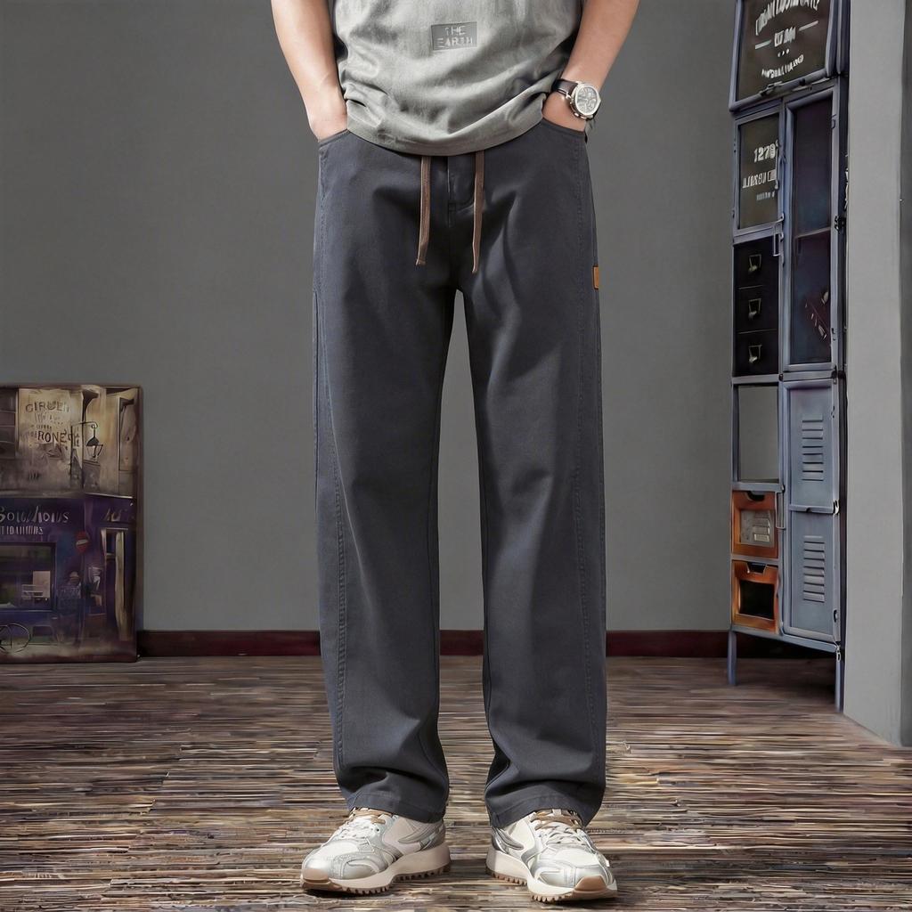 Lyocell breathable men's casual pants summer new loose straight thin pants splicing tooling trousers