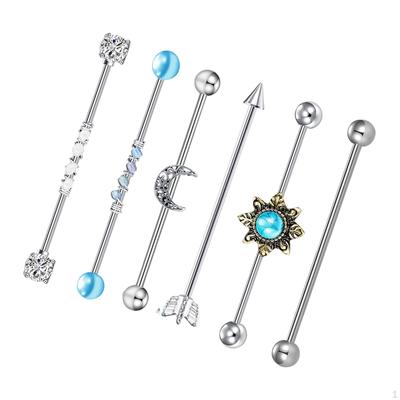 6x Industrial Barbell Earrings Cartilage Body Piercing Jewelry for Birthday Gifts