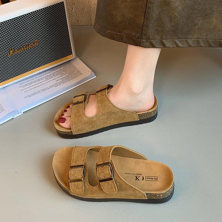 Muffin Platform Retro Boken Slippers Women's 2025 New Summer Outer Wear Boken Shoes Cork Word with Cool Slippers