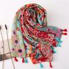 Print Geometric Tassel Turban Scarf Boho Scarf For Women Lightweight Floral Printed Scarf