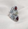 Garnet & Lemon Quartz 925 Sterling Silver Ring: Vintage Boho Statement Jewelry