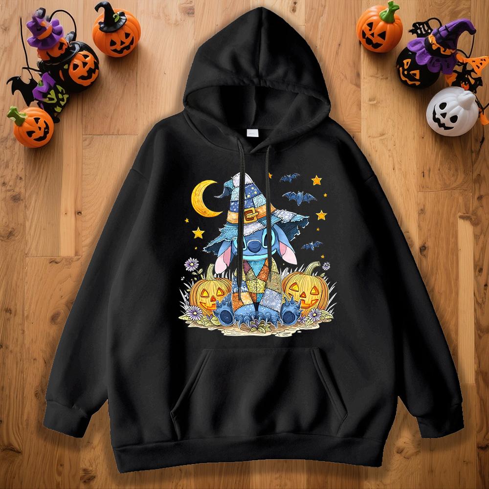 

Stitch Scarecrow Disney Halloween Print Womens Fleece Hooded Sweatshirt Cozy Fall Winter Pullover Costume Party Outfit 3XL