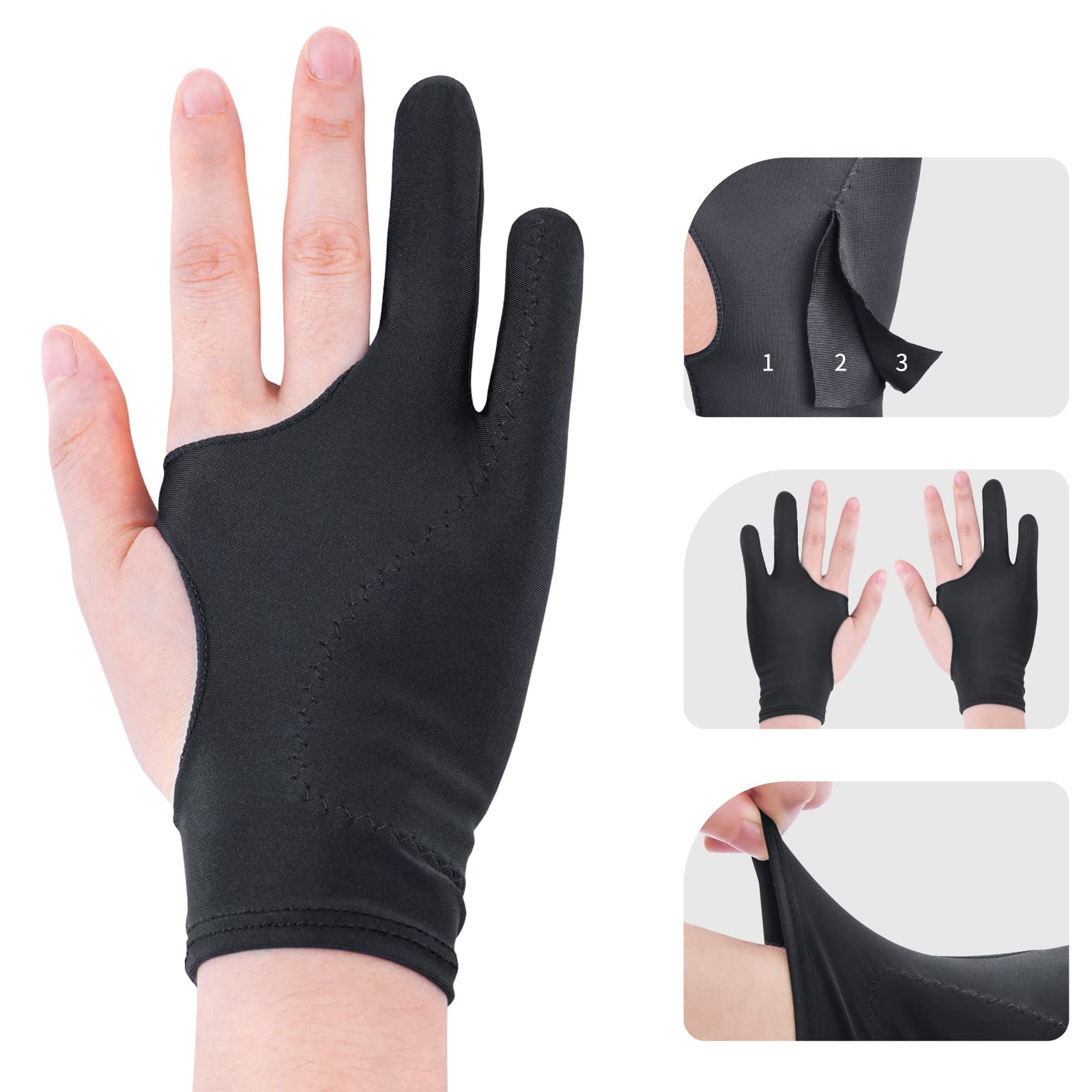 

Artist Drawing Palm Rejection for Right and Left Digital for Painting Gloves, 3-Layer [2-Pack Black] Hands, Art, Graphics, Tablets, iPads, Two-Finger