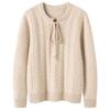 Women's Autumn/Winter 2026 Cashmere Cable Knit Lace-Up Sweater - Round Neck, Loose Fit, Slimming, Gentle Style.
