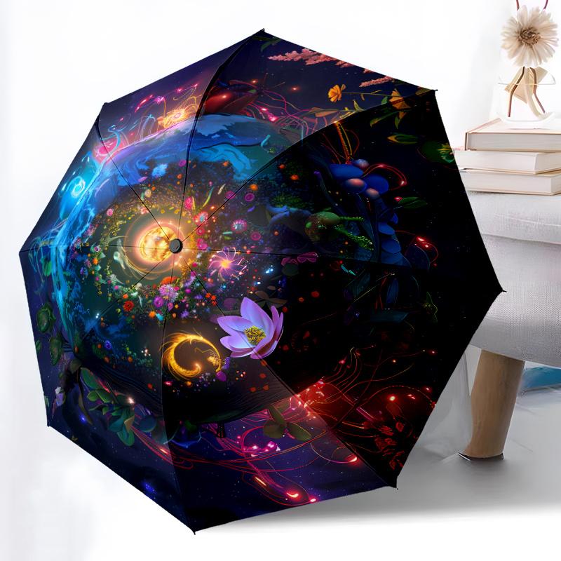 

1pc Automatic Open/Close Umbrella with One-Touch Button, Space-Themed Planet Design (Blue, Purple, Pink, Black, Golden) - Comp
