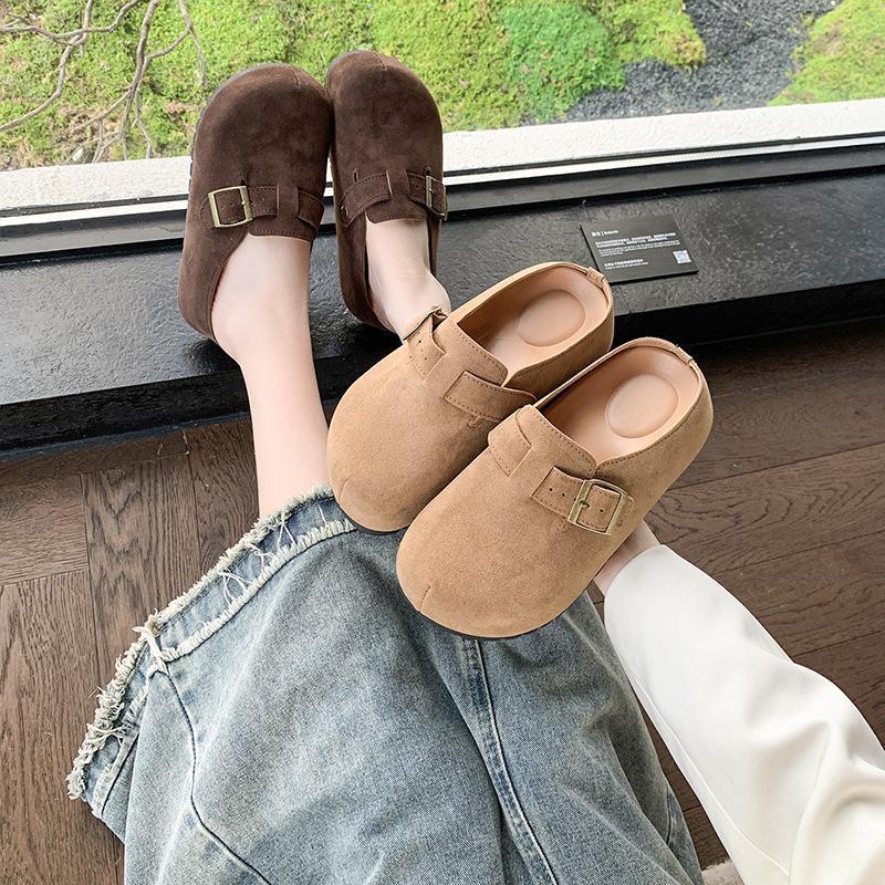 Retro Plateau Damen Schuhe tragen Frühling neu vielseitig weichsohlige Halbschuhe ein Pedal Taschenkopf Schleppschuhe