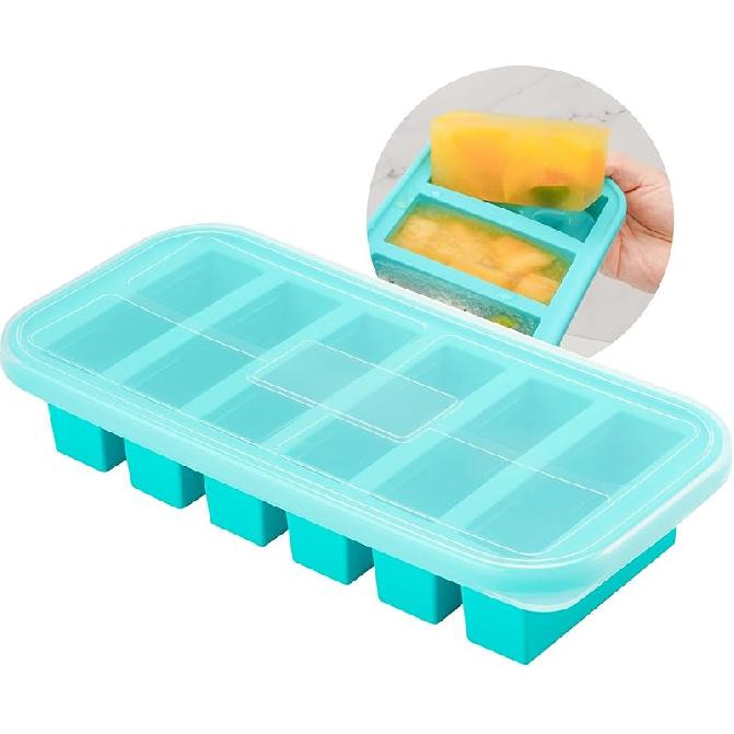 Silicone Freezer Trays with Lid,6 Cup Soup Freezer Container large Ice Cube Molds with Reinforced Steel Ring Top for freezing Soup Sauce Broth