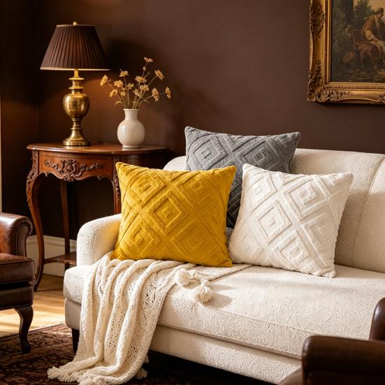 Rhombus Pattern Solid Color Pillowcase, Washable Throw Pillow Cover, Rectangle Square Cushion Cover for Home Living Room Bedroom Sofa Bed