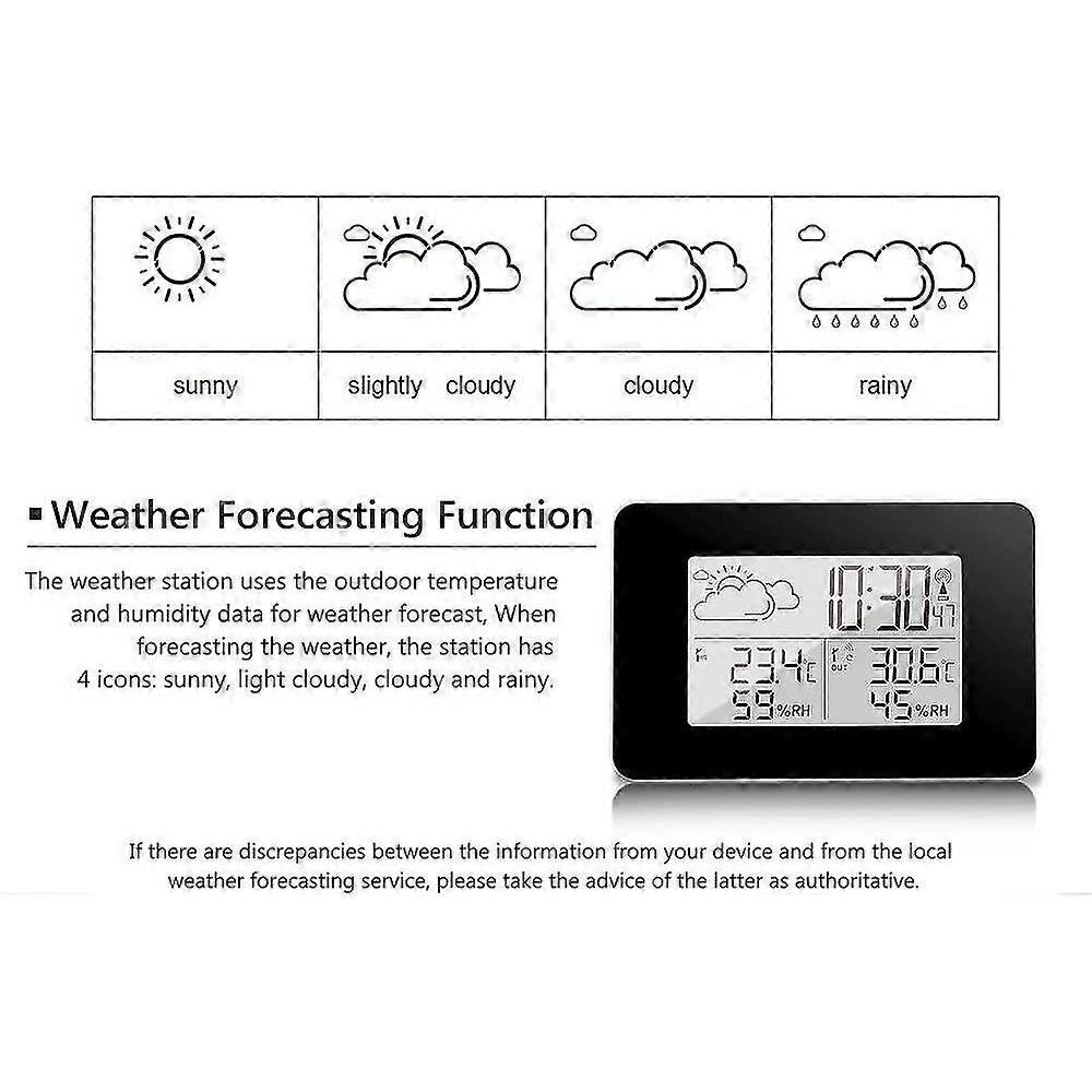Wireless Weather Station Digital Weather Station Indoor And Outdoor Weather Station Forecast Thermometer Sensor Clock Home Hygrometer 1pc